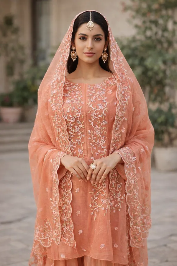 Kotadoria_Orange_Cotton_Blend,_Kota_Doria_Unstitched_Dress_Material_For_Women