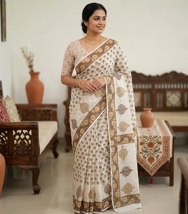 Kotadoria_Cream_Cotton_Saree_For_Women
