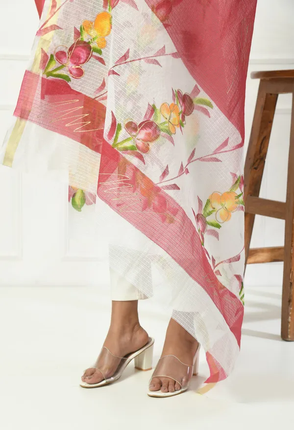 Kotadoria_White_And_Red_Cotton_Unstitched_Suit_Set_For_Women