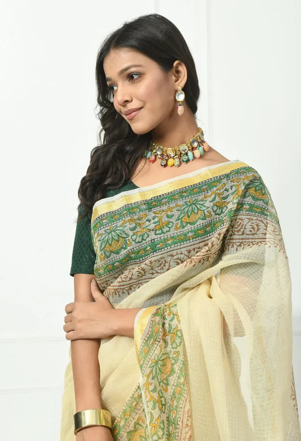 Kotadoria_Champagne_Yellow_Cotton_Saree_For_Women