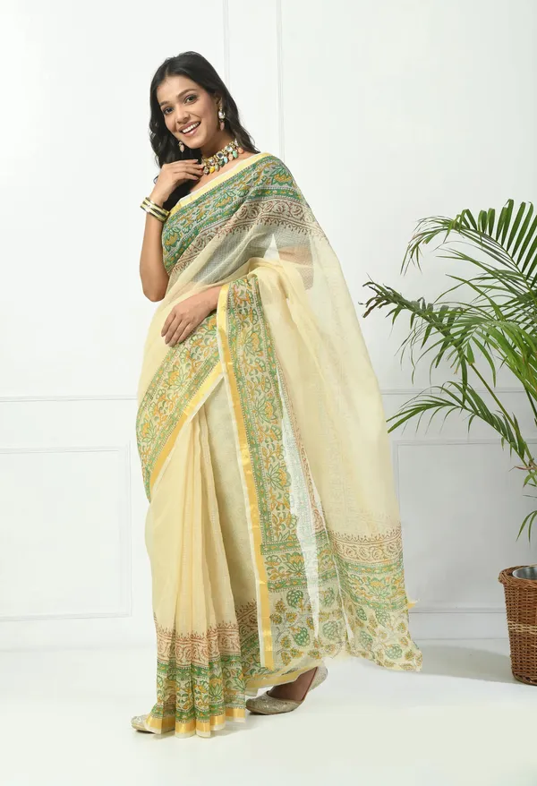 Kotadoria_Champagne_Yellow_Cotton_Saree_For_Women