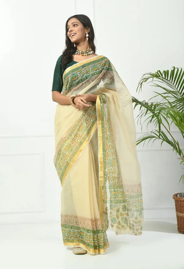 Kotadoria_Champagne_Yellow_Cotton_Saree_For_Women