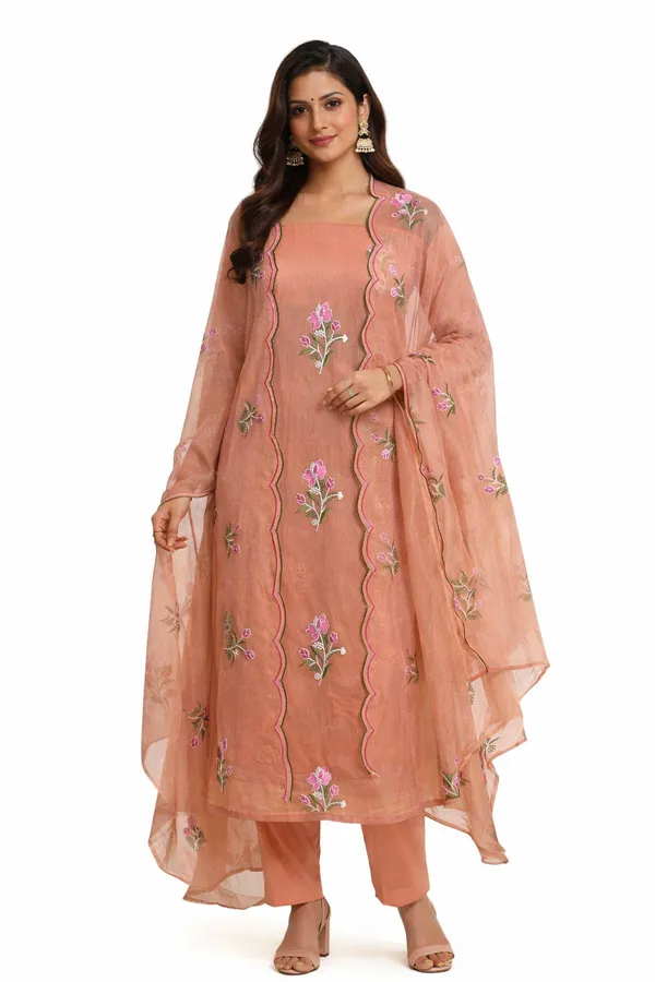 Kotadoria_Orange_Pure_Cotton_Embroidery_Unstitched_Dress_Material_For_Women