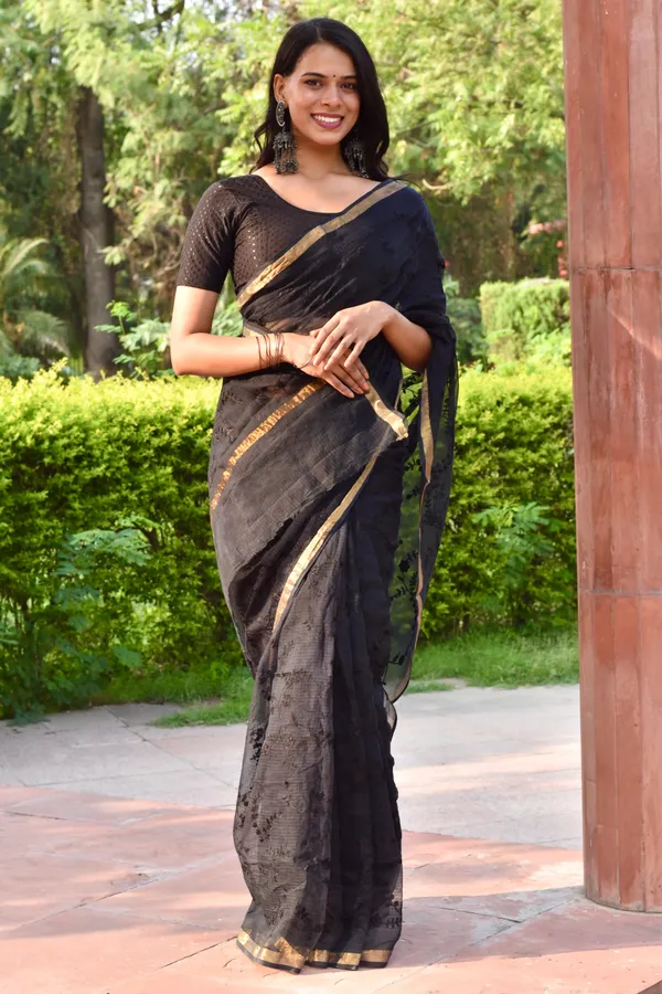 Kotadoria_Raven_Black_Organic_Cotton_Saree_For_Women