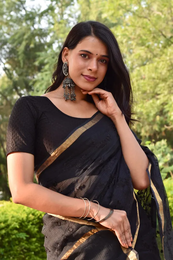 Kotadoria_Raven_Black_Organic_Cotton_Saree_For_Women