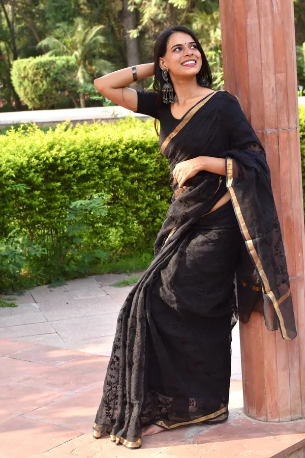 Kotadoria_Raven_Black_Organic_Cotton_Saree_For_Women