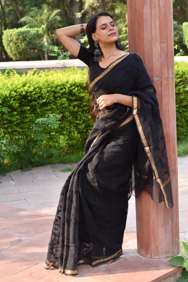 Kotadoria_Raven_Black_Organic_Cotton_Saree_For_Women
