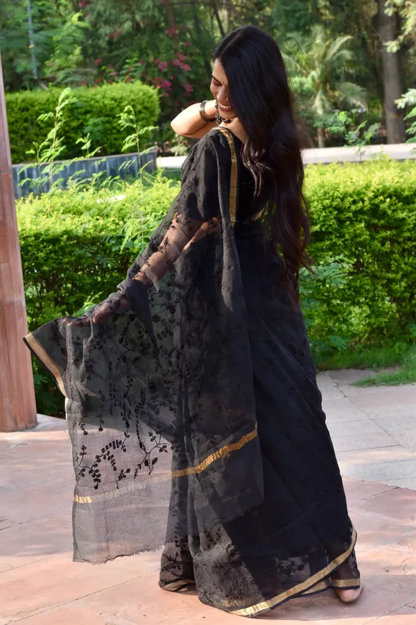 Kotadoria_Raven_Black_Organic_Cotton_Saree_For_Women