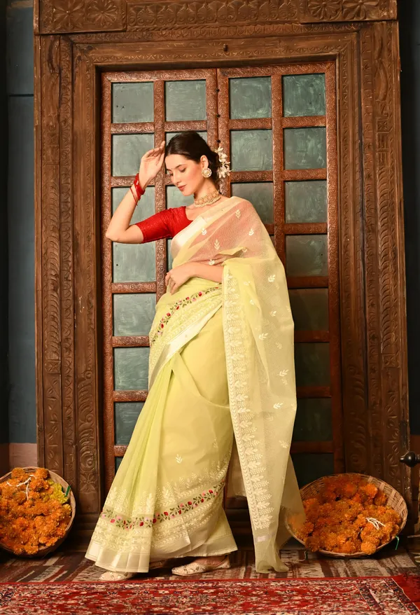Kotadoria_Pastel_Green_Cotton_Saree_For_Women