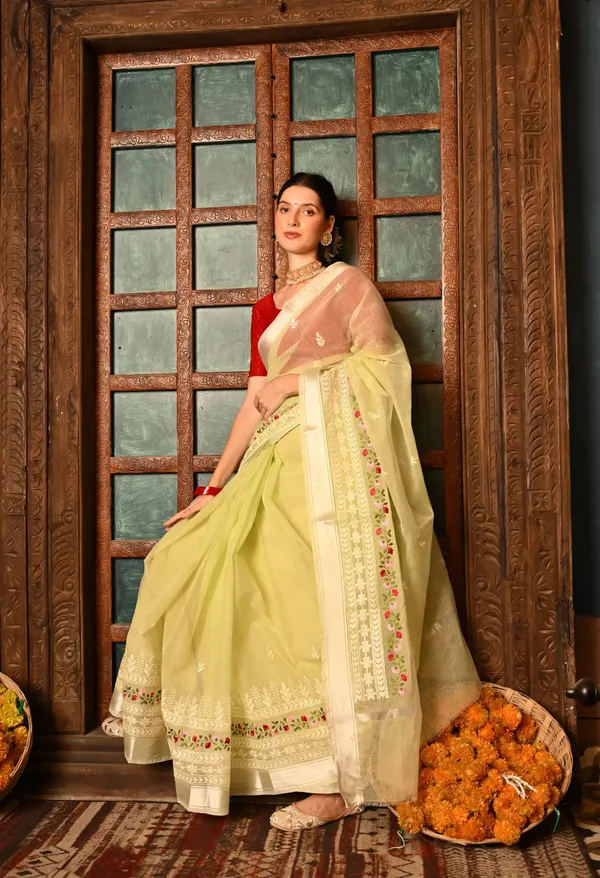 Kotadoria_Pastel_Green_Cotton_Saree_For_Women