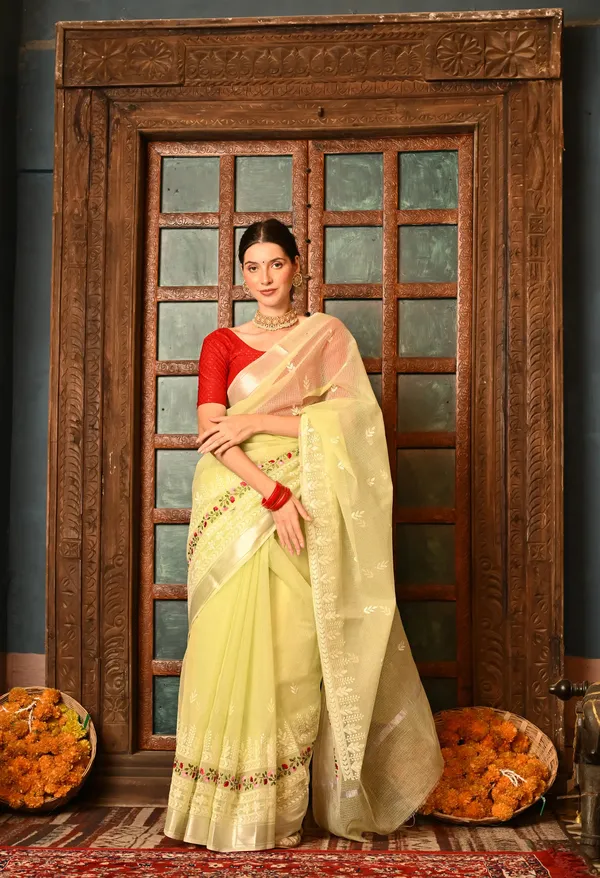 Kotadoria_Pastel_Green_Cotton_Saree_For_Women