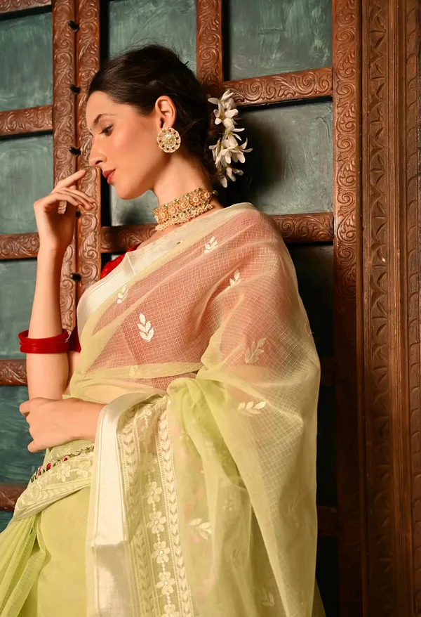 Kotadoria_Pastel_Green_Cotton_Saree_For_Women
