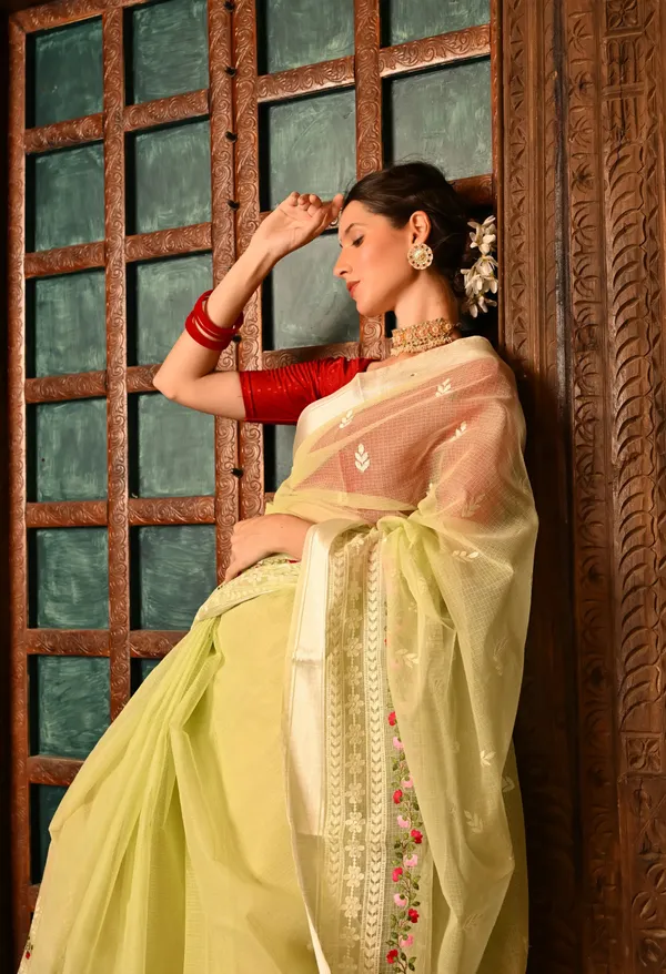 Kotadoria_Pastel_Green_Cotton_Saree_For_Women
