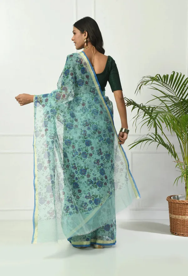 Kotadoria_Turquoise_Firozi_Cotton_Saree_For_Women