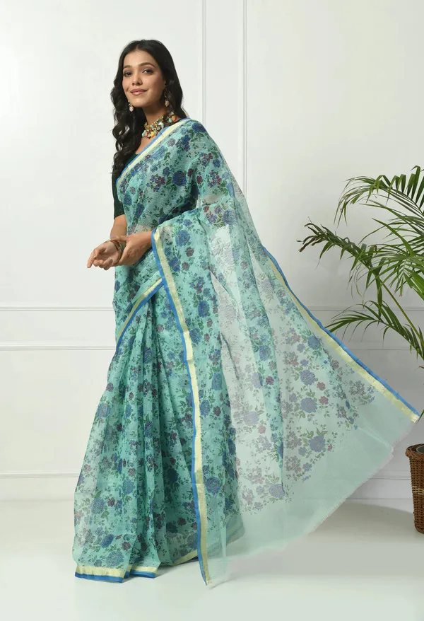 Kotadoria_Turquoise_Firozi_Cotton_Saree_For_Women