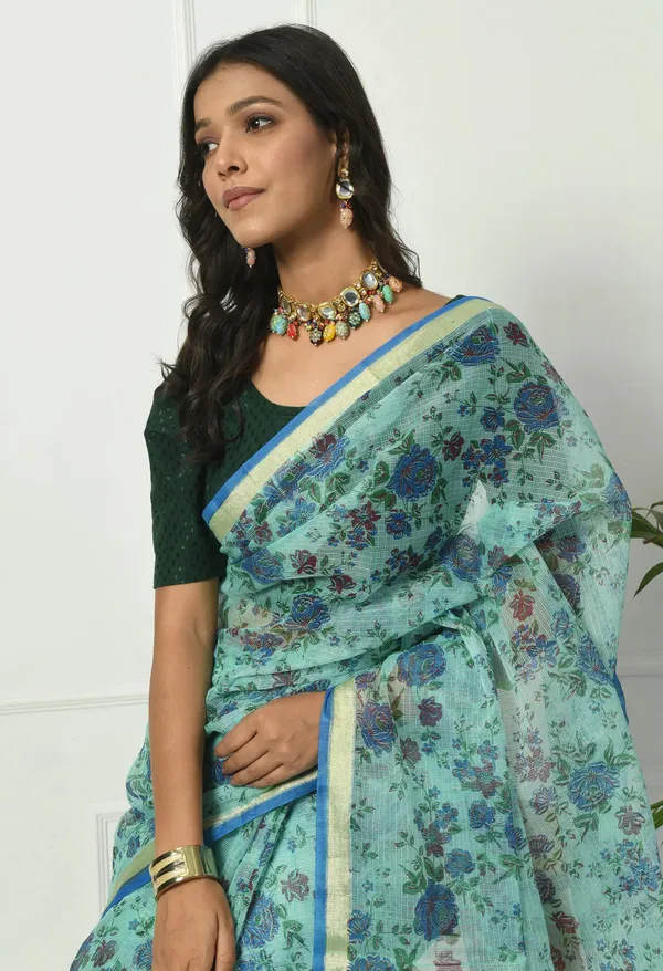 Kotadoria_Turquoise_Firozi_Cotton_Saree_For_Women