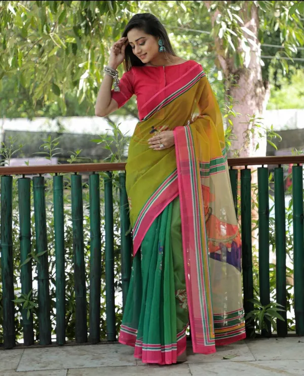 Goddess_colourful_linen_saree