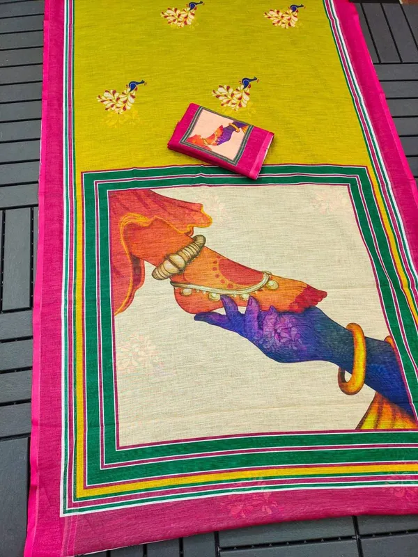 Goddess_colourful_linen_saree