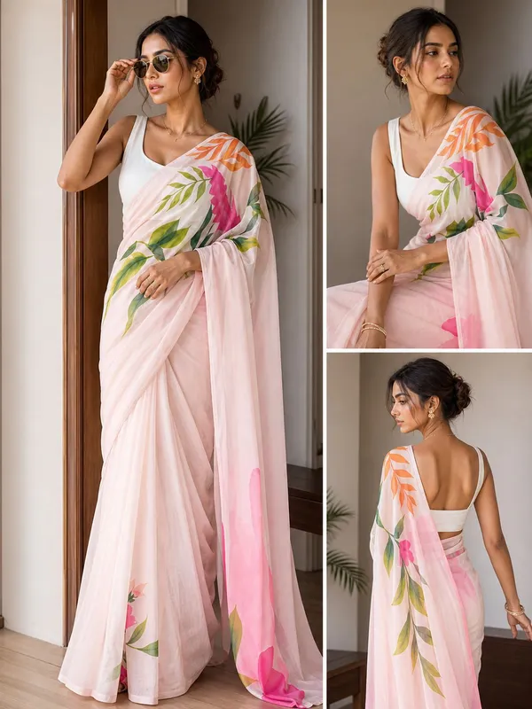 Pink_And_White_linen_Floral_Saree_With_a_Blouse_Piece_For_Women