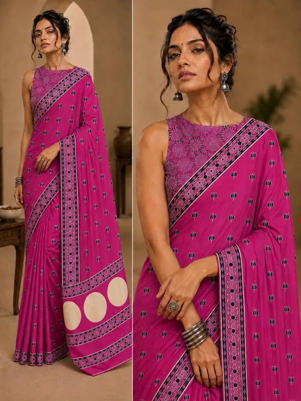 Pink_Modal_Silk_Floral_Saree_With_a_Blouse_Piece_For_Women