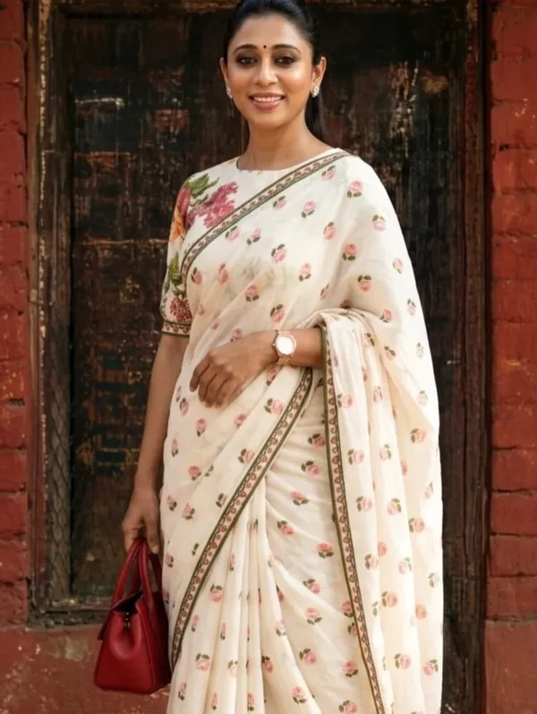 White_floral_linen_saree