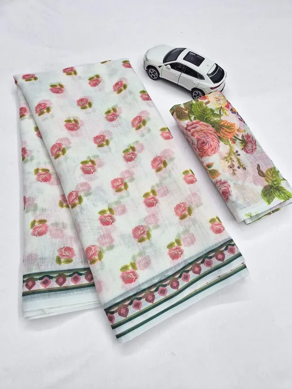 White_floral_linen_saree