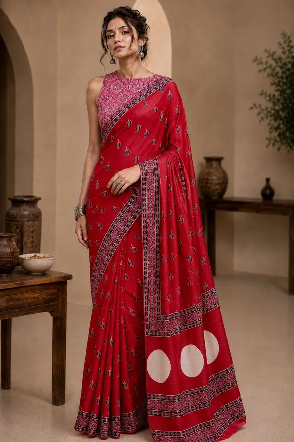 Red_Modal_Silk_Gold_Border_Saree__with_a_Blouse_Piece_For_Women