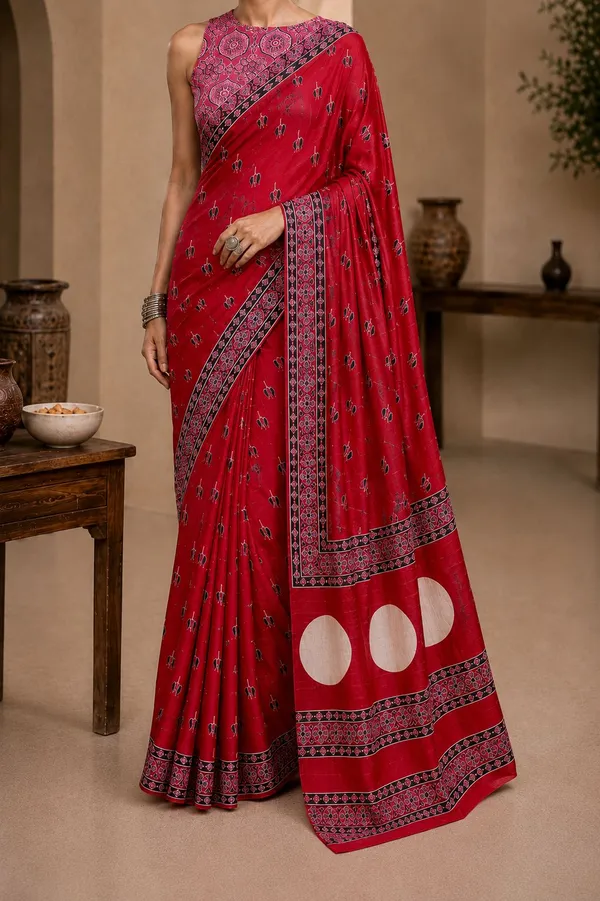 Red_Modal_Silk_Gold_Border_Saree__with_a_Blouse_Piece_For_Women