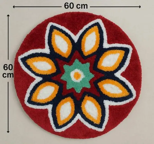Floral_Mandala_Design_Round_Door_Rug_-_Red_Handwoven_(60Cm_x_60Cm)