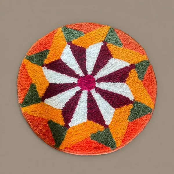 Handcrafted_Circular_Rug_With_Geometric_Floral_Pattern