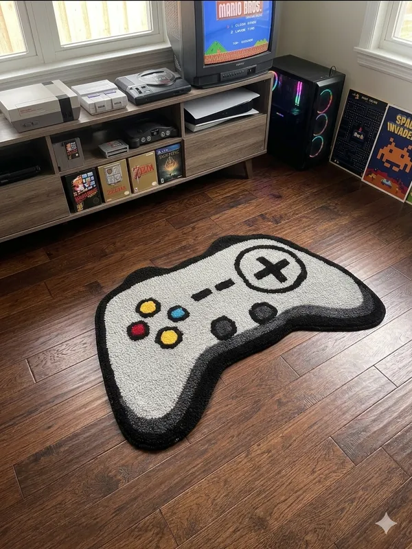Game_Controller_Shaped_Floor_Mat_-_Grey_With_Colorful_Buttons