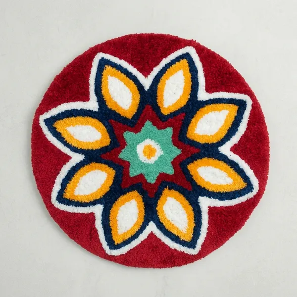 Floral_Mandala_Design_Round_Door_Rug_-_Red_Handwoven_(60Cm_x_60Cm)