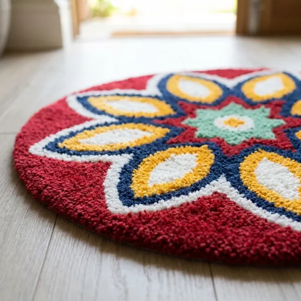 Floral_Mandala_Design_Round_Door_Rug_-_Red_Handwoven_(60Cm_x_60Cm)