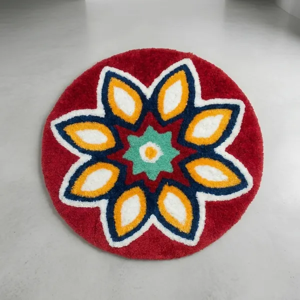 Floral_Mandala_Design_Round_Door_Rug_-_Red_Handwoven_(60Cm_x_60Cm)