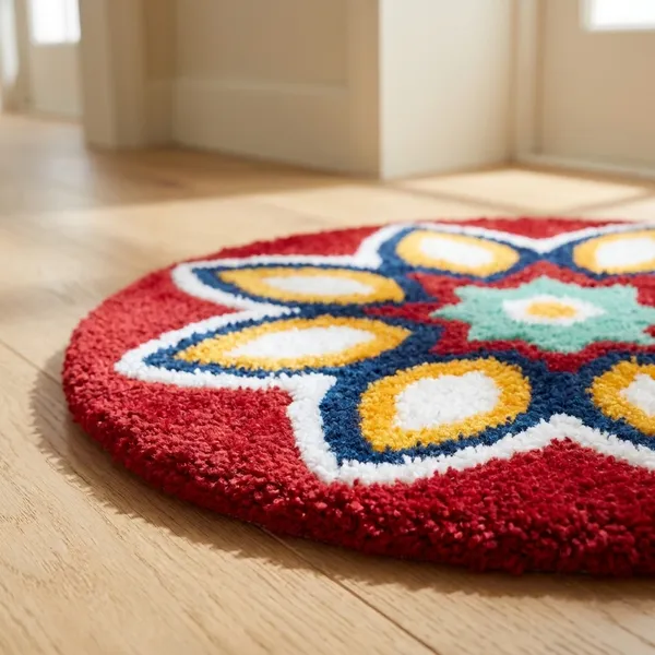Floral_Mandala_Design_Round_Door_Rug_-_Red_Handwoven_(60Cm_x_60Cm)