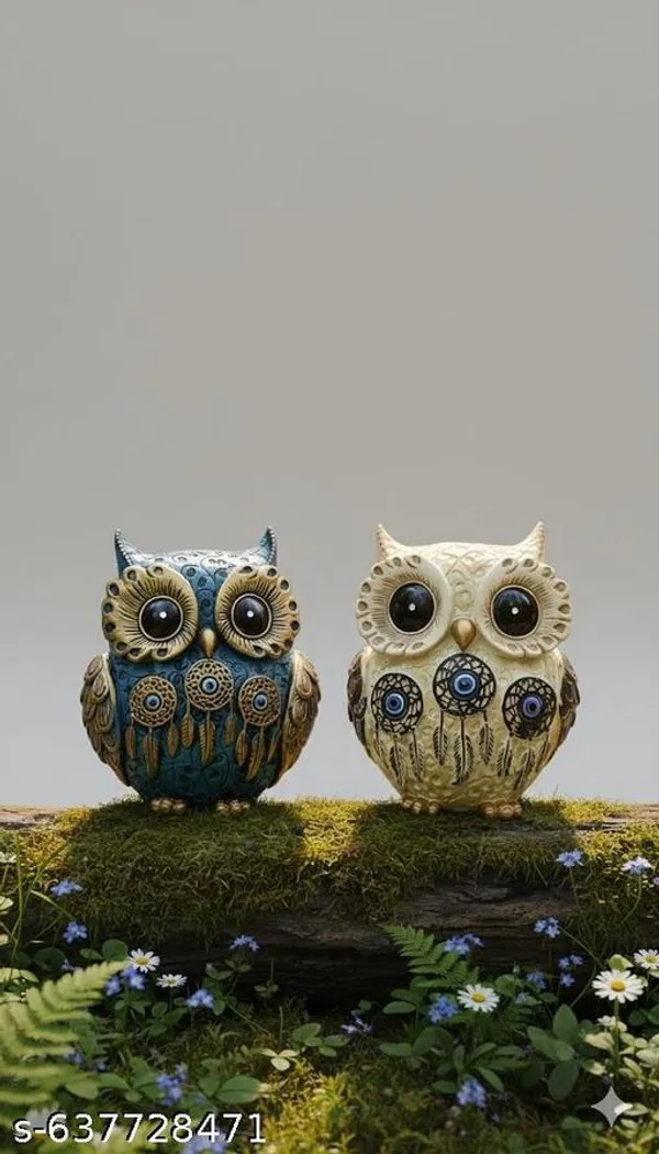 Blue_And_White_Resin_Owl_Showpiece_For_Home_Decor_Set_Of_2