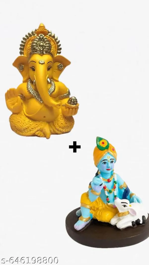 Combo_Ganesh_Ji_Cow_Krishna_Idol_Set_Yellow_Lord_Ganesha_And_Bal_Krishna_With_Cow_Murti_For_Home_Temple_Car_Dashboard_Spiritual_Gift_Decor