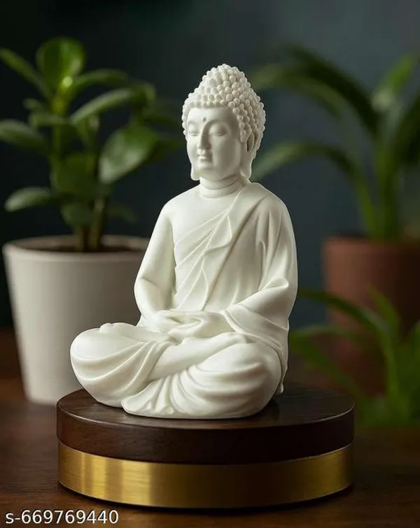 White_Resin_Meditating_Buddha_Statue_On_Wooden_Base_For_Home_Decor