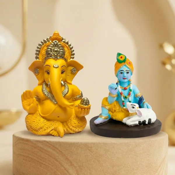 Combo_Ganesh_Ji_Cow_Krishna_Idol_Set_Yellow_Lord_Ganesha_And_Bal_Krishna_With_Cow_Murti_For_Home_Temple_Car_Dashboard_Spiritual_Gift_Decor