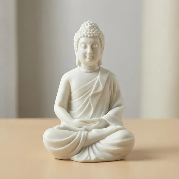 White_Resin_Meditating_Buddha_Statue_On_Wooden_Base_For_Home_Decor