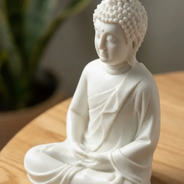 White_Resin_Meditating_Buddha_Statue_On_Wooden_Base_For_Home_Decor