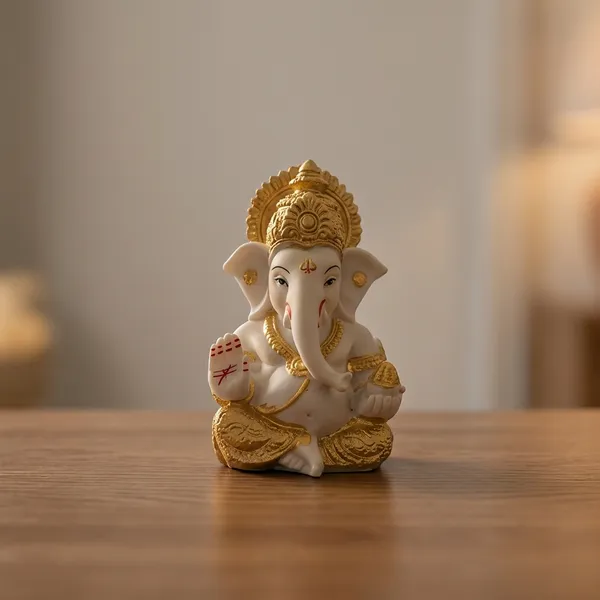White_And_Gold_Lord_Ganesha_Idol_For_Home_Decor_Office_Desk