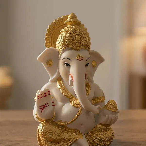 White_And_Gold_Lord_Ganesha_Idol_For_Home_Decor_Office_Desk