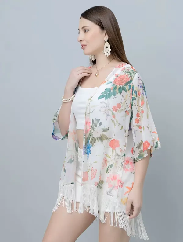 Women'S_Floral_Print_Kimono_Shrug_With_Fringe_Detailing_-_White