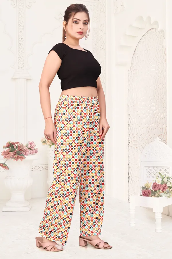 Red_Printed_And_Multicolor_Palazzo_Pants_With_Elastic_Waist_(Pack_Of_2)