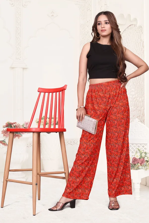 Women'S_Red_Printed_Palazzo_Pants_With_Elastic_Waist