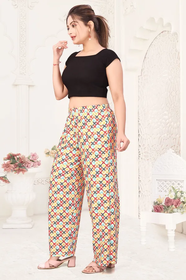 Red_Printed_And_Multicolor_Palazzo_Pants_With_Elastic_Waist_(Pack_Of_2)