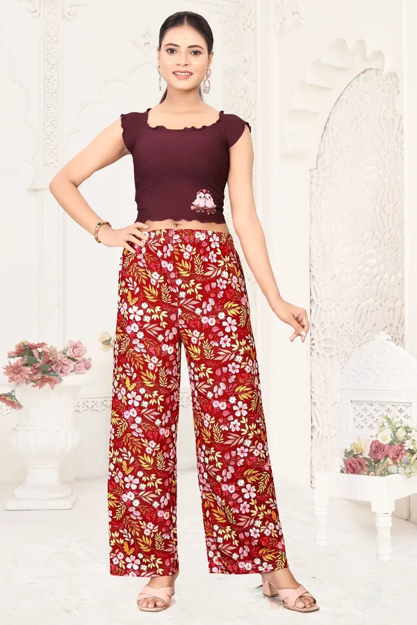 Red_Floral_Print_Wide_Leg_Palazzo_Pants_With_Maroon_Crop_Top_Set