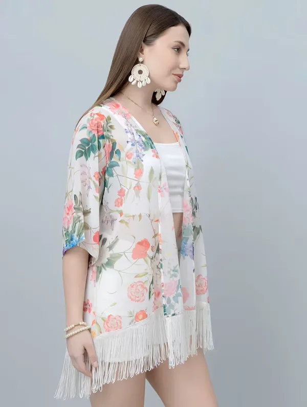 Women'S_Floral_Print_Kimono_Shrug_With_Fringe_Detailing_-_White