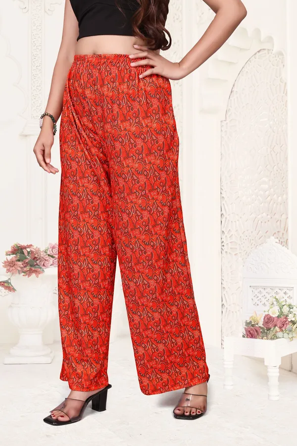 Red_Printed_And_Multicolor_Palazzo_Pants_With_Elastic_Waist_(Pack_Of_2)
